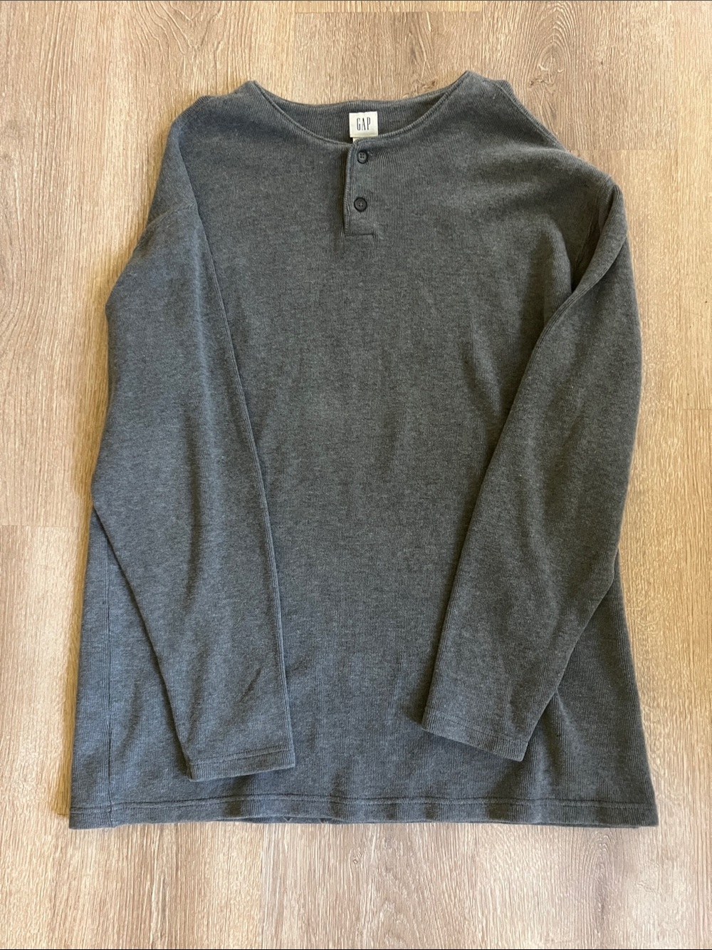 GAP Men’s Thermal Henley Shirt Large Gray Long sleeve Top